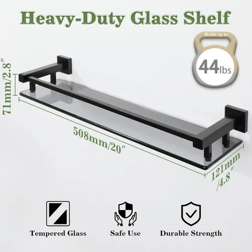 Miniatura 3 de Alise Estantes de baño, estante de vidrio negro mate para baño, estantes flotantes modernos, 20 pulgadas