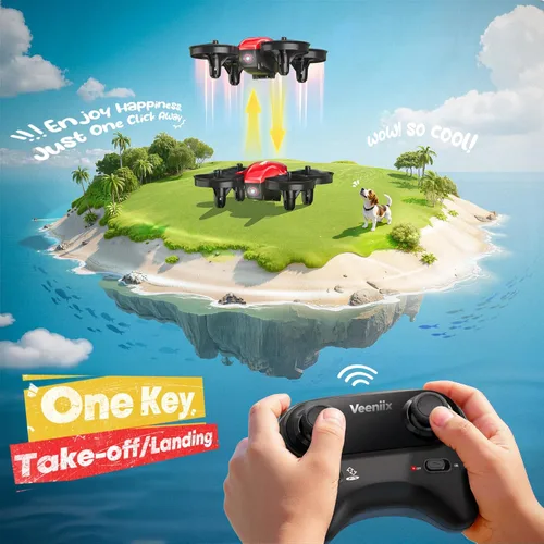 Miniatura 5 de Veeniix V995 Mini dron rojo para niños y principiantes, cuadricóptero de control remoto para interiores con giros en 3D, rotación de 360°, vuelo
