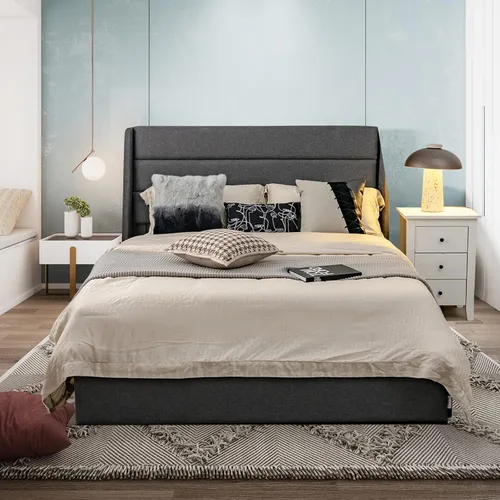 Miniatura 6 de Giantex Base de cama con 3 cajones, plataforma resistente de tamaño matrimonial con listones de madera, base de colchón con marco resistente,