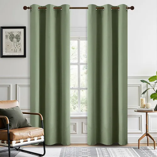 Miniatura 50 de DONREN Cortinas opacas de lino con aislamiento térmico de 52 x 95 pulgadas, cortinas de oscurecimiento de habitación con ojales para dormitorio