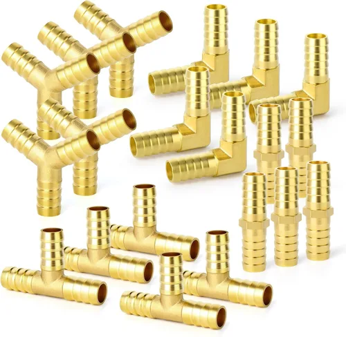Miniatura 36 de GASHER 20 Piezas Reductor de Púas de Manguera de Latón, 1/2 Pulgada a 1/2 Pulgada (12.7mm) ID de Manguera con 40 Abrazaderas de Manguera, Reductor
