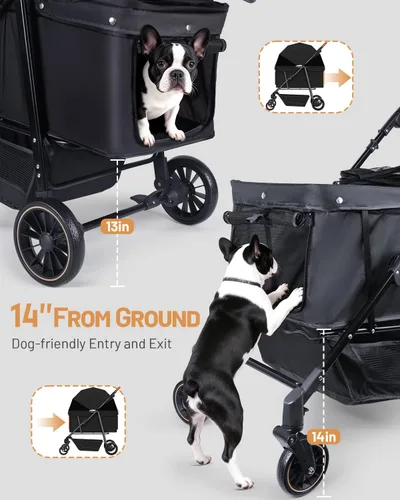 Miniatura 6 de Cochecito para perros grandes y medianos (hasta 66 libras), cochecito para mascotas para 2 perros pequeños con asa y toldo ajustables, sombrillas