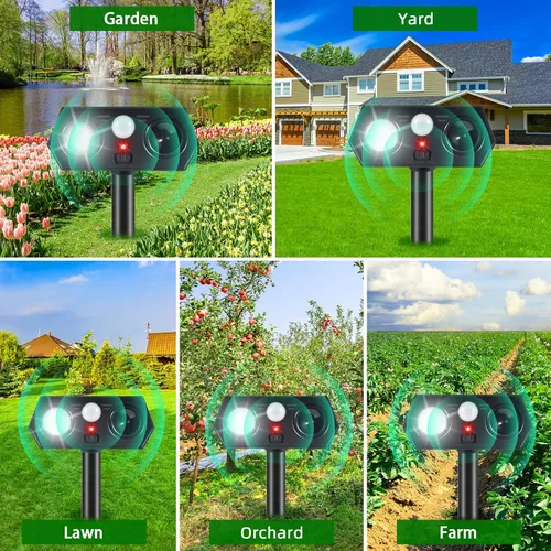Miniatura 7 de Paquete de 4 repelentes solares ultrasónicos de animales para exteriores, dispositivos solares de disuasión de osos con sensor de movimiento