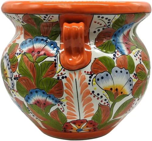 Miniatura 3 de Michoacana - Maceta mediana pintada a mano, para interiores y exteriores, multicolor Naranja