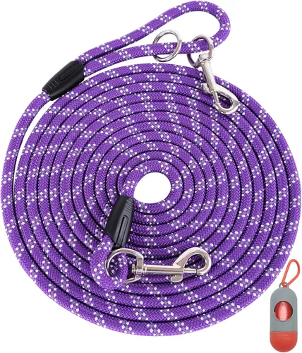 Miniatura 16 de Correa larga para entrenamiento de perros de 10 pies, 16 pies, 30 pies, 50 pies, 100 pies, cuerda de hilos reflectantes, correa resistente para Negro
