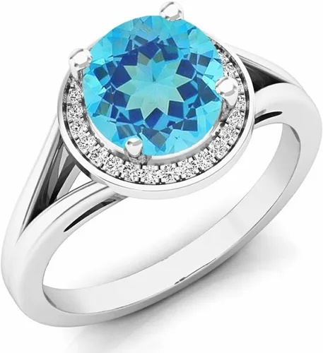 Miniatura 14 de Dazzlingrock Collection Anillo de compromiso redondo de 0.276 in con halo de diamante blanco y vástago dividido para ella en oro macizo de 14