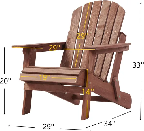 Miniatura 3 de Silla Adirondack plegable, silla de patio de madera de capacidad de 330 libras con acabado a base de agua, sillas de salón de exteriores de 34 x 29