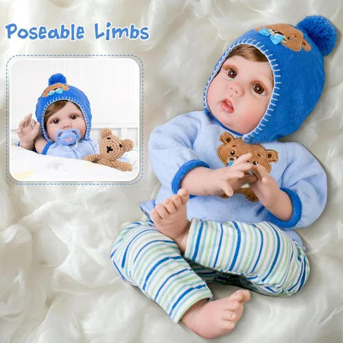 Miniatura 4 de Aori Reborn Baby Boy - Muñeca realista de 22 pulgadas con peso y cuerpo ultra suave, chupete y traje, muñeca de vinilo suave hecha a mano para niños