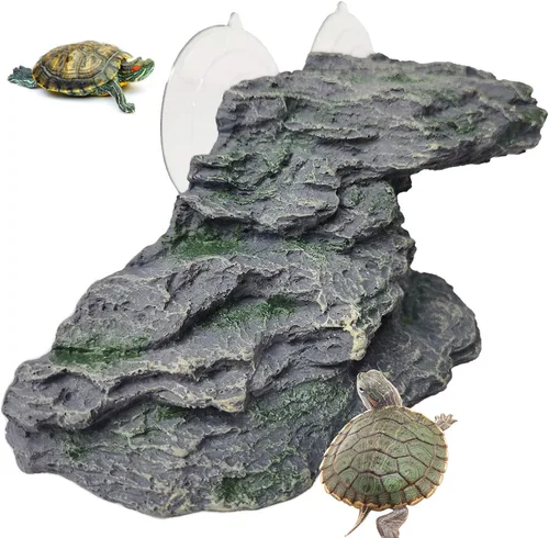 Miniatura 13 de kathson Plataforma para tomar el sol de tortuga, rampa de escalada de tortugas para bebé, esquisto, reptiles, muelle, terraza, piedra, pequeño
