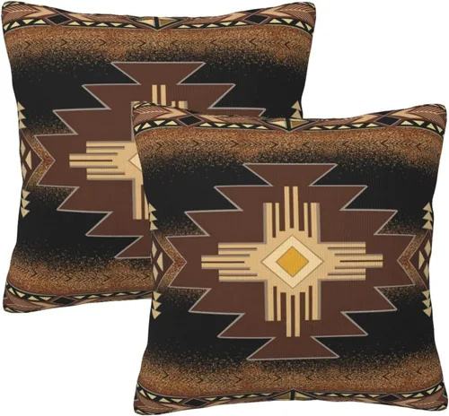 Miniatura 18 de Juego de 2 fundas de almohada de estilo étnico vintage, estampado geométrico azteca, étnico, tribal, para dormitorio, sala de estar, sofá