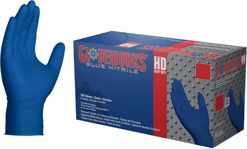 Miniatura 9 de GLOVEWORKS HD - Guantes desechables industriales de nitrilo azul real, 6 mil, sin látex ni polvo, seguros para alimentos, textura de diamante elevado