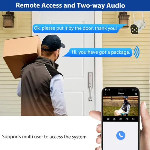 Miniatura 3 de Hiseeu Cámara de seguridad con batería solar de 4MP inalámbrica de 2.5 K, audio de 2 vías recargable WiFi para exteriores, visión nocturna a