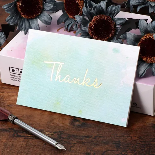 Miniatura 3 de Paquete de 48 tarjetas de agradecimiento, tarjetas de felicitación de acuarela con lámina dorada, notas para bodas, despedidas de soltera, fiestas