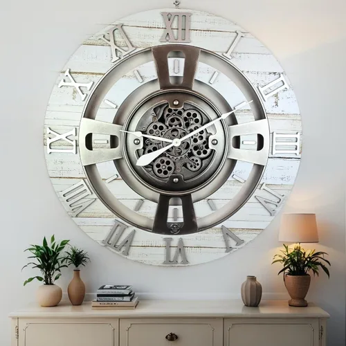 Miniatura 14 de ImprovingLife The Gears Reloj de pared con engranajes móviles reales línea Inglaterra (Verde Aguamarina, 24 pulgadas (60 cm))