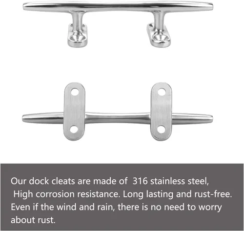 Miniatura 2 de Tacos de muelle de barco de 6 pulgadas, base abierta, acero inoxidable 316 de alta resistencia marina con 8 tornillos (2 piezas)