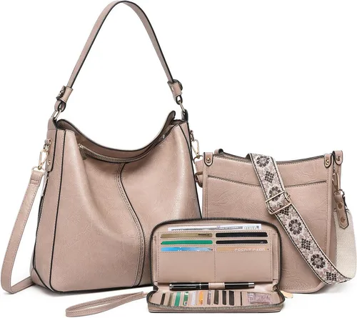 Miniatura 12 de Carteras para Mujeres 3PCS, Juego de Bolsos Cruzados Bolso Grande de Cuero Carteras de Hombro con Billetera Correas Ajustables para Damas Tote