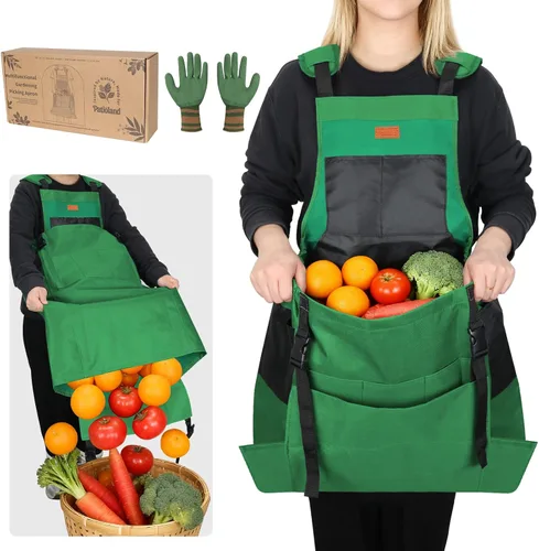 Miniatura 9 de Delantal de cosecha de jardín, delantal de jardinería con bolsillo inferior de liberación para mujeres y hombres, regalo de jardinería