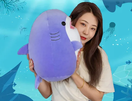 Miniatura 8 de Almohada suave de peluche de tiburón morado de 12.9 pulgadas, lindo peluche de tiburón para niños