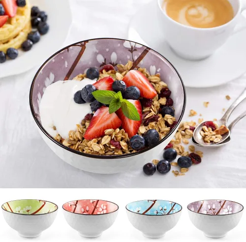 Miniatura 7 de Sakura Bowl - Tazones de cerámica de 10 onzas, juego de regalo de cuencos de colores surtidos para arroz, cereales, fideos, sopa, postres, paquete