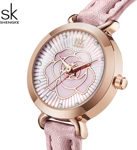 Miniatura 4 de SHENGKE Reloj de cuero para mujer reloj de lujo para mujer resistente al agua para mujer