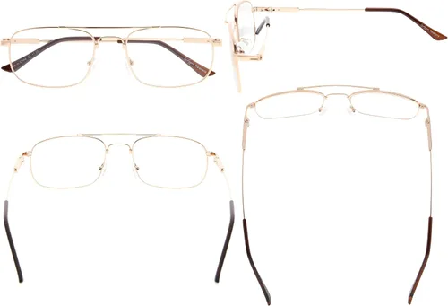 Miniatura 2 de Eyekepper Anteojos de lectura de titanio con memoria para hombre y mujer, puente flexible y lectores de sienes (dorado, +1.25)