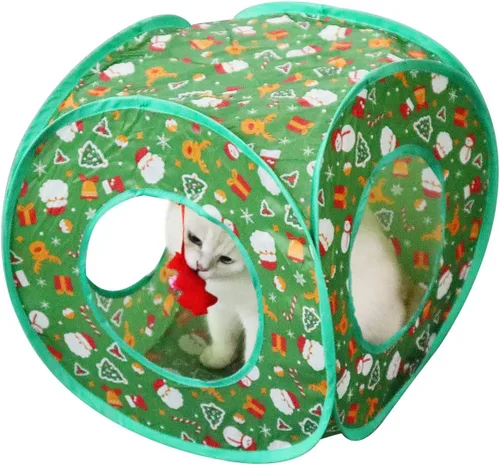 Miniatura 13 de Andiker Tienda para gatos, túnel de gatos con 3 agujeros seguro y fuerte, lindo túnel plegable fácil de transportar para gatos de interior, gatitos