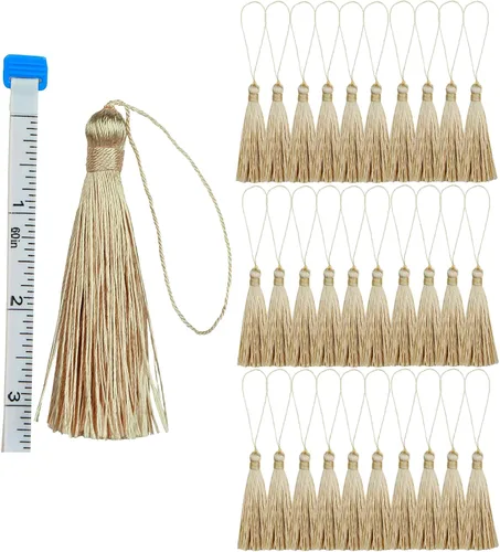 Miniatura 12 de 30 borlas de costura hechas a mano para manualidades, borlas suaves y sedosas de 5.7 pulgadas con lazo de cordón de 2.6 pulgadas para decoración