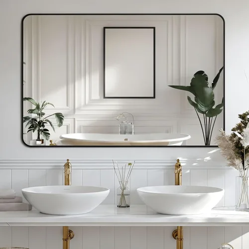 Miniatura 8 de Antok Espejo de baño con marco de metal negro de 22 x 30 pulgadas, espejo de pared con esquinas redondas, espejo de tocador para sobre el fregadero