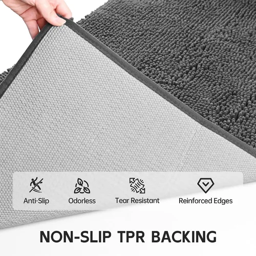 Miniatura 5 de Alfombra de baño de felpilla extrasuave y absorbente, 60 x 24 pulgadas, parte trasera de goma antideslizante, alfombra de baño grande lavable