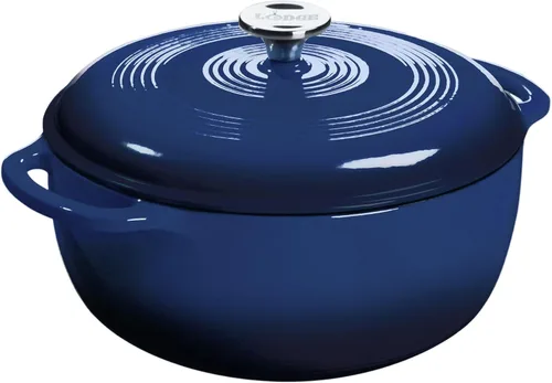 Lodge - Horno holandés de hierro fundido esmaltado de 6 cuartos de galón con tapa – Asas duales – Apto para horno hasta 500° F o en estufa - Úselo 6