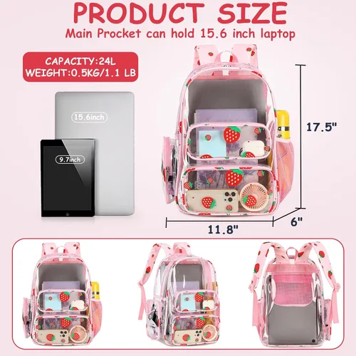 Miniatura 166 de CAMTOP Mochila transparente resistente y transparente para estudiantes, escuela, trabajo, festival, viajes, deportes, Beige, Mediana, Camtop Mochila
