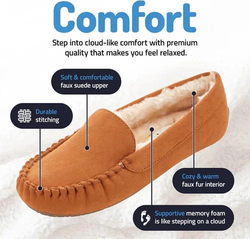 Miniatura 57 de Floopi Pantuflas para mujer, forro de piel sintética suave con espuma viscoelástica acogedora, pantuflas de casa para mujer con suela antideslizante
