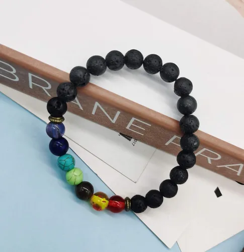 Miniatura 6 de CASDAN - Pulsera de piedra de lava de 0.315 pulgadas (0.315 in) para mujeres y hombres, 7 chakras, aromaterapia, difusor de aceites esenciales