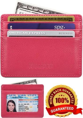 Miniatura 3 de KALMORE womens Credit Holder Genuine Leather Slim Minimalist Card Case Wallet, Black With Id Window