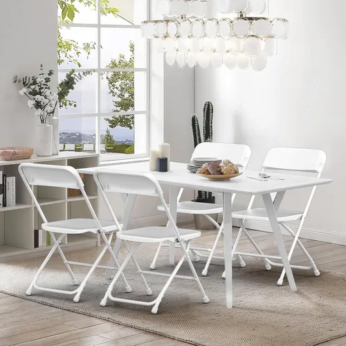 Miniatura 2 de Silla Plegable, Paquete de 4 Sillas Plegables de Plástico Blanco para Interiores y Exteriores, Asiento Comercial Apilable Portátil con Marco