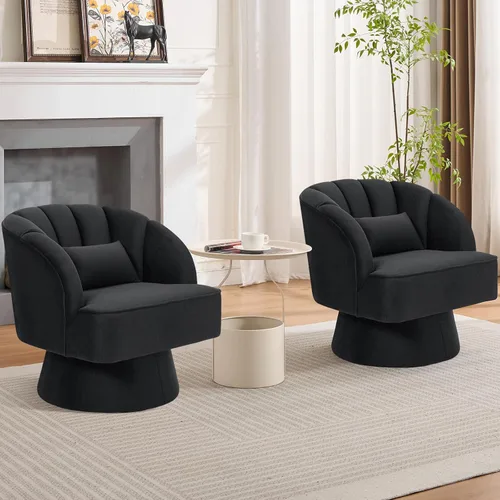 Miniatura 18 de GarveeHome Silla de acento moderna giratoria de barril, sillón tapizado de terciopelo de 360 grados con respaldo a rayas y acolchado suave, cómoda