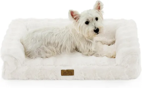 COZY KISS Cama ortopédica de piel sintética de conejo para perro, cama para perro para tamaño mediano, sofá de espuma de apoyo para mascotas con