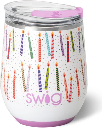 Miniatura 24 de Swig Life Vaso de vino de 12 onzas con tapa, acero inoxidable, apto para lavavajillas, portátil, triple aislamiento (todos los americanos)