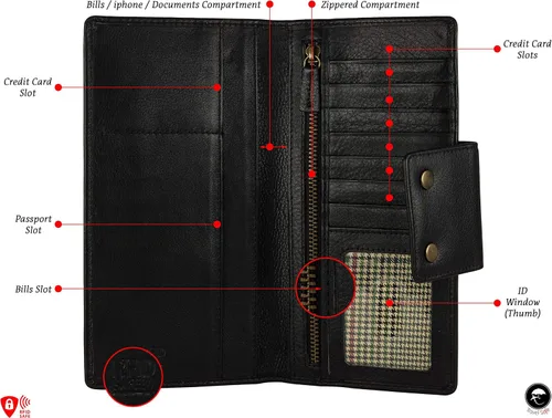 Miniatura 3 de Mou Meraki - Cartera larga de piel auténtica con bloqueo RFID, plegable vintage para hombre