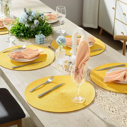 Miniatura 7 de AHHFSMEI Juego de 6 manteles individuales redondos trenzados de 15 pulgadas para mesas de comedor, tejido natural, resistentes al calor