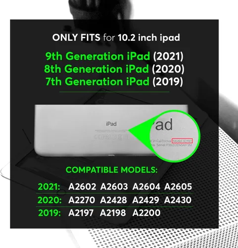 Miniatura 2 de HDE Funda para iPad de 9ª generación de 10.2 pulgadas para niños con protector de pantalla integrado a prueba de golpes con soporte de asa para Negro