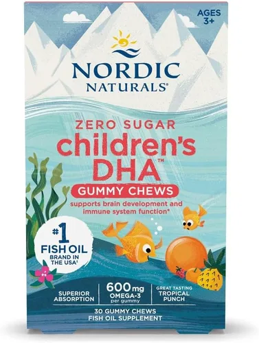 Nordic Naturals Zero Sugar - Gomitas masticables de DHA para niños, Tropical Punch, 30 gomitas masticables para niños, 600 mg de omega-3 totales,