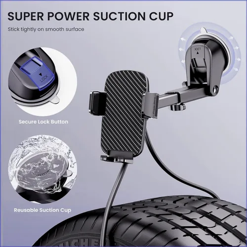 Miniatura 3 de Qifutan Soporte de teléfono de automóvil de grado militar - [Succión ultra fuerte] Soporte de teléfono 3 en 1 para salpicadero, parabrisas