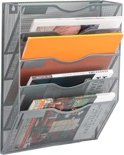 Miniatura 52 de EASEPRES Organizador de archivos de malla de 3 bolsillos para colgar en la pared, carpeta de papel para correo montada en la pared, organizador