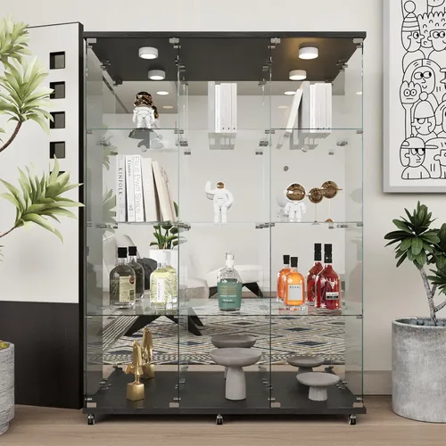 Miniatura 32 de Beauty4U - Vitrina de exhibición de una puerta con vidrio, gabinetes curio negros para sala de estar, dormitorio, oficina, exhibición de colección