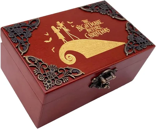 Miniatura 3 de Youtang Caja de Música de Joyería de Nightmare Before Christmas con Espejo, Caja Musical de Madera Grabada con Láser, Caja Musical de Cuerda, Regalo