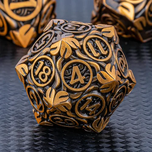 Miniatura 13 de KERWELLSI - Juego de dados metálicos DND D&D, 7 piezas con diseño de enredaderas naturales, dados de juego de rol con caja de regalo, dados negros