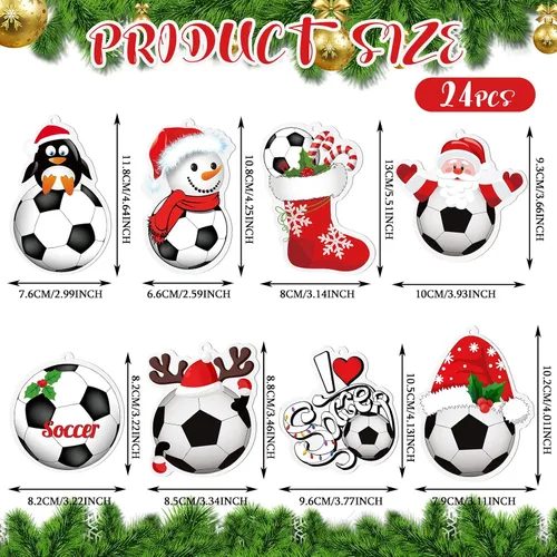 Miniatura 3 de Chunful 24 piezas Adornos de fútbol para árbol de Navidad, adornos de pelotas deportivas de acrílico colgantes para decoración de árbol de Navidad