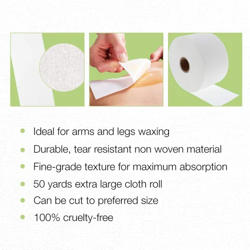 Miniatura 3 de Clean + Easy Rollo de tiras de cera de tela extra grandes, rollo de depilación no tejido para depilación, tiras de cera de muselina para cuerpo