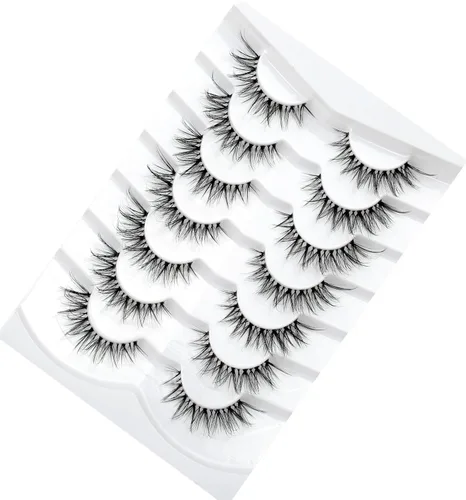 Miniatura 807 de Pooplunch - Pestañas postizas finas de visón sintético, estilo ojo de gato, naturales, cruzadas, tipo racimo, efecto 8D de volumen, tiras